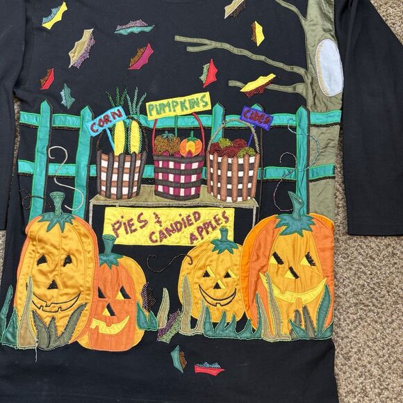 Vintage Halloween Fall Pumpkin Top Womens M Sequins Long Length - Picture 2 of 13